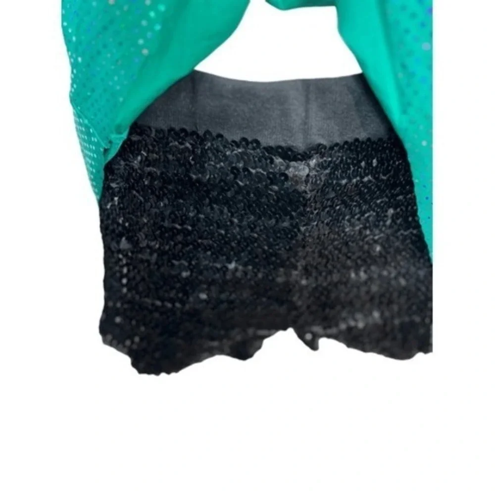 Revolution Dance Costume 2pc Teal Sequin Tunic Top Shorts Girls L Jazz Solo